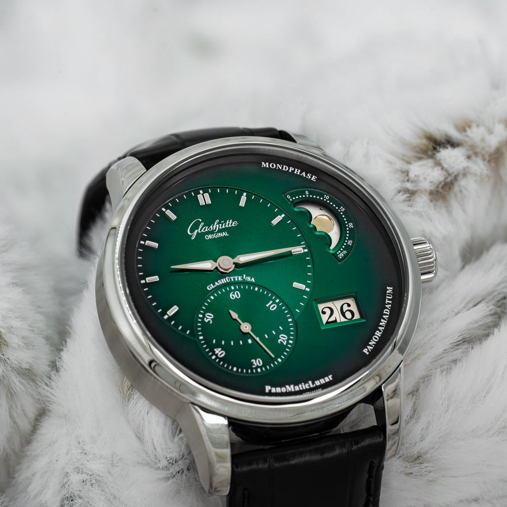 2024 Glashütte Original PanoMaticLunar Green Dial on Black Alligator Strap B+P
