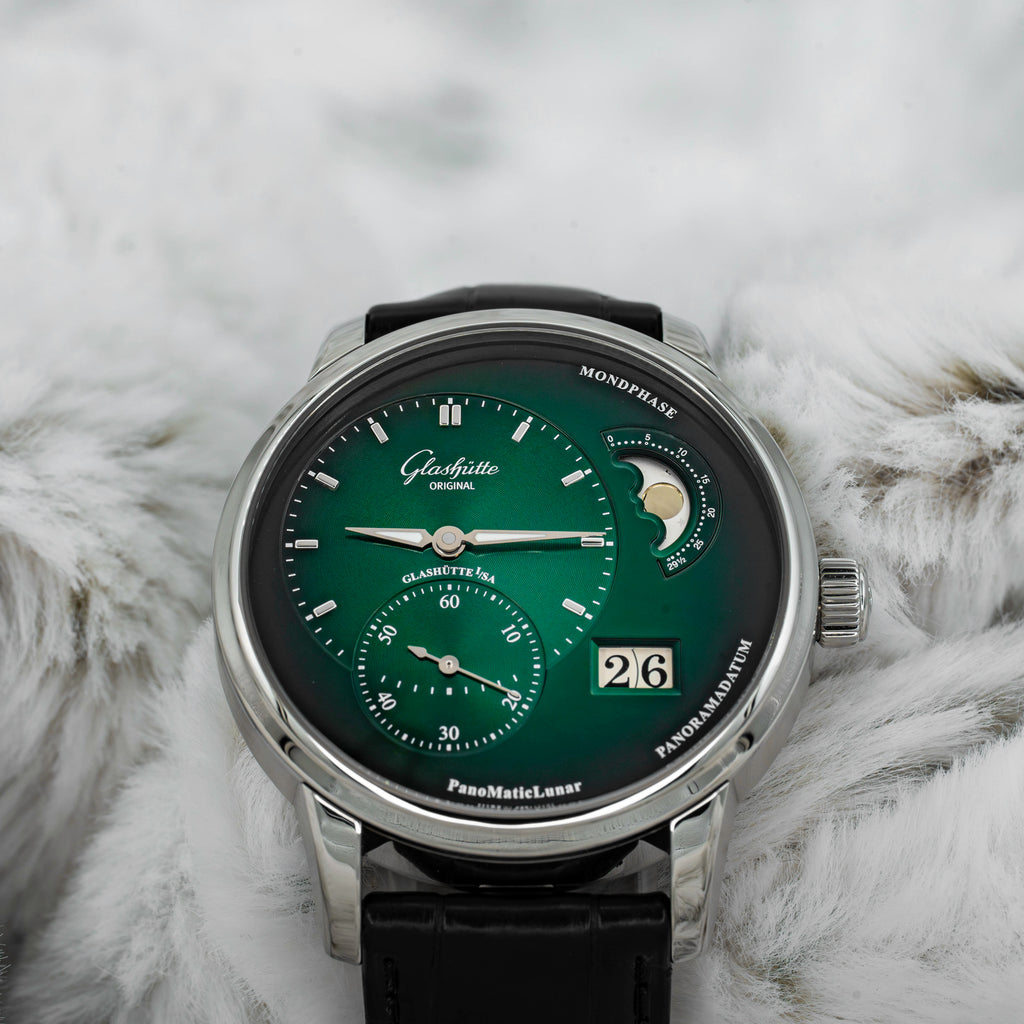 2024 Glashütte Original PanoMaticLunar Green Dial on Black Alligator Strap B+P