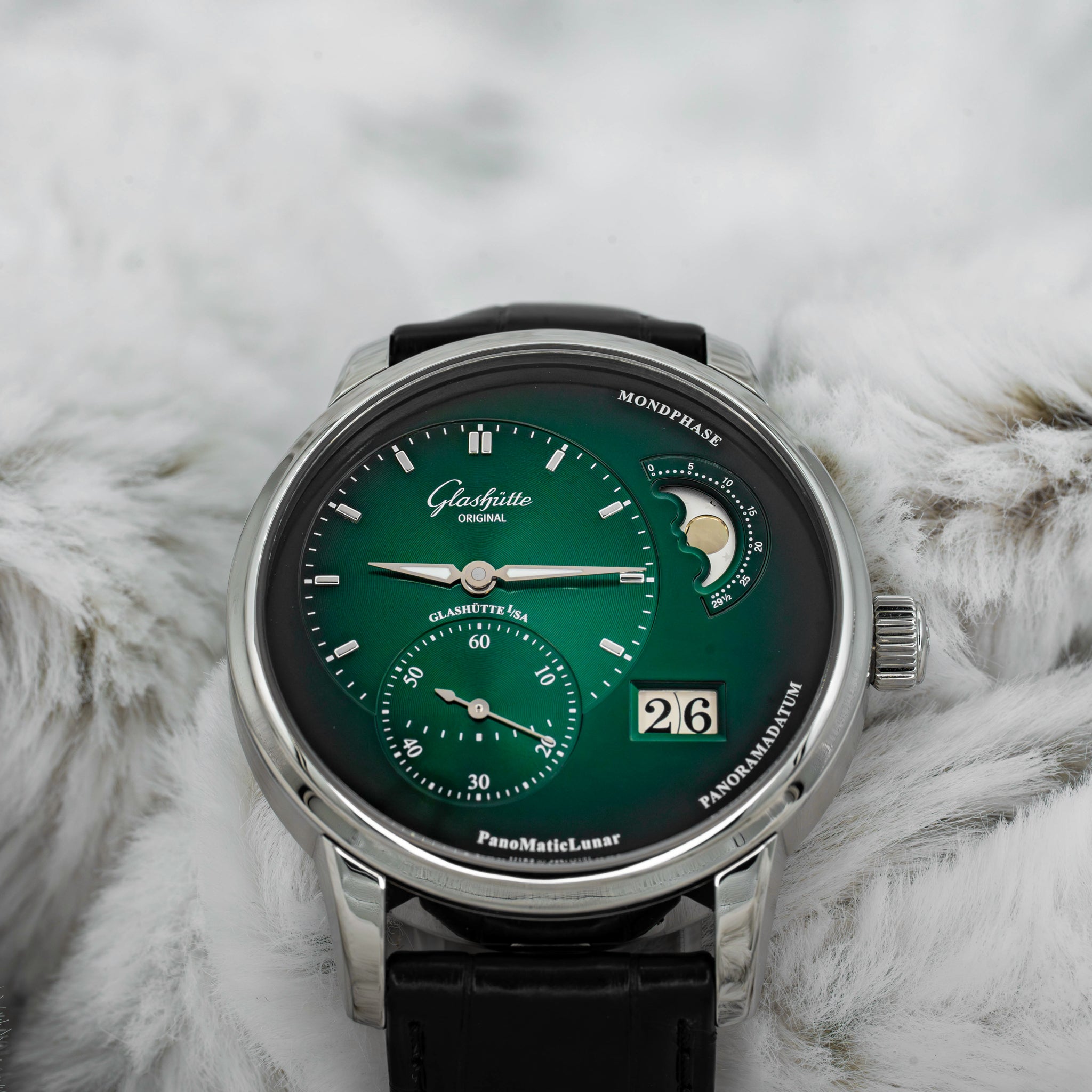2024 Glashütte Original PanoMaticLunar Green Dial on Black Alligator Strap B+P