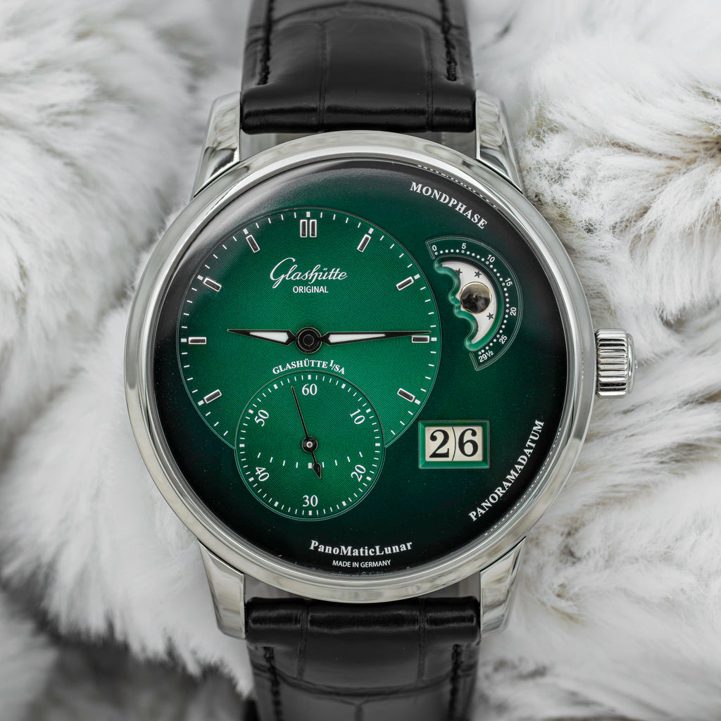 2024 Glashütte Original PanoMaticLunar Green Dial on Black Alligator Strap B+P