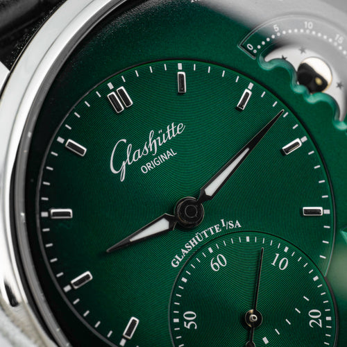 2024 Glashütte Original PanoMaticLunar Green Dial on Black Alligator Strap B+P