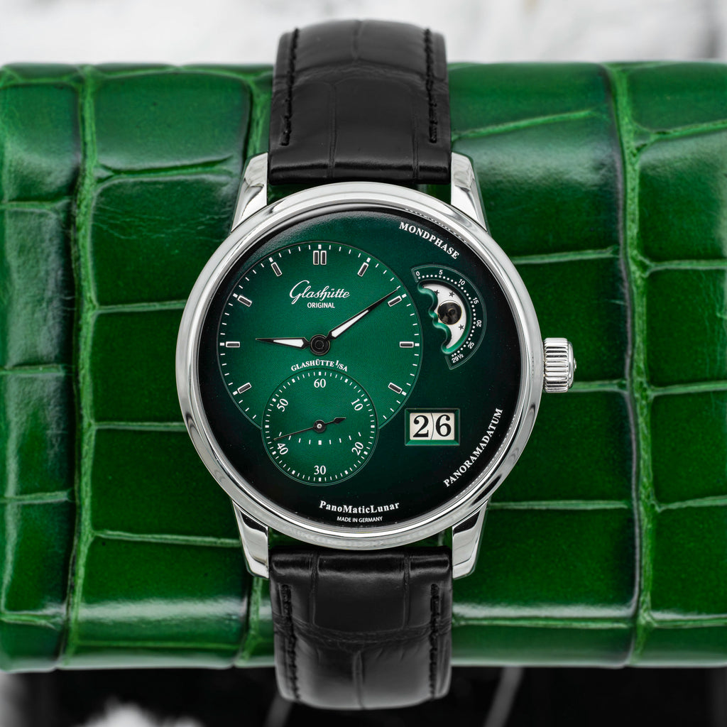 2024 Glashütte Original PanoMaticLunar Green Dial on Black Alligator Strap B+P