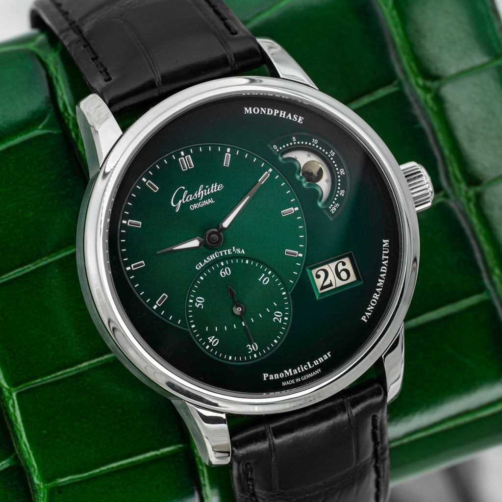 2024 Glashütte Original PanoMaticLunar Green Dial on Black Alligator Strap B+P