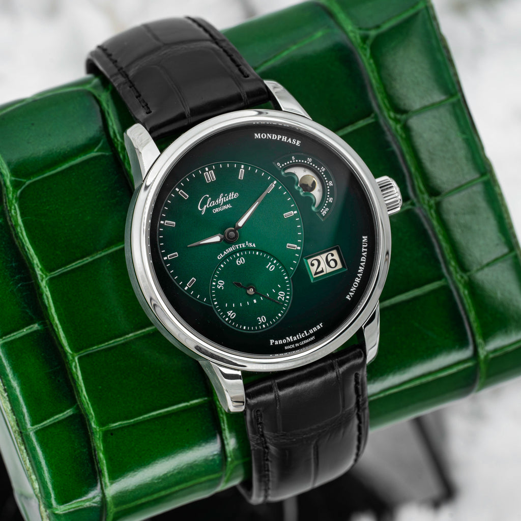 2024 Glashütte Original PanoMaticLunar Green Dial on Black Alligator Strap B+P