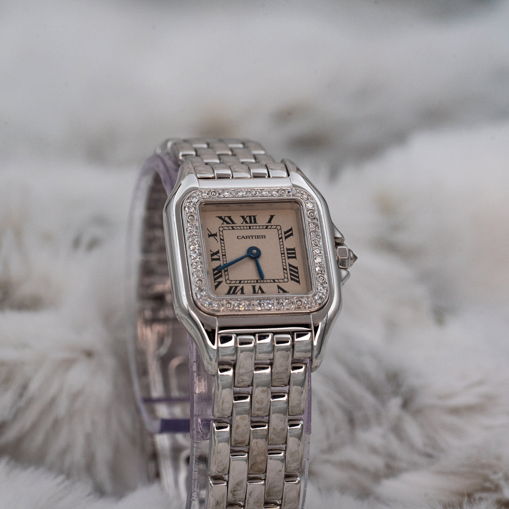 Cartier Panthere 1660 Quartz 18k White Gold Ladies 22mm w Cartier Travel Case