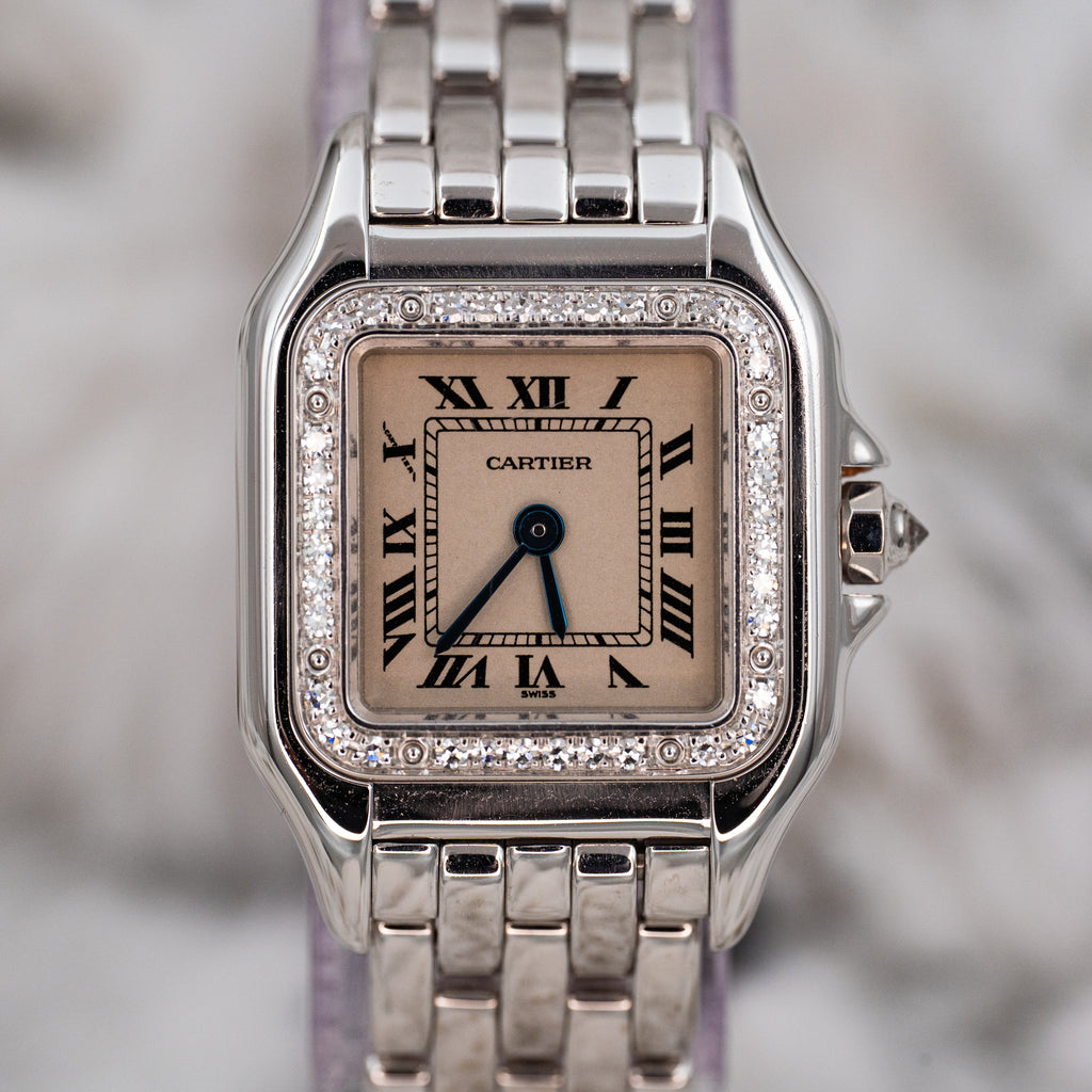 Cartier Panthere 1660 Quartz 18k White Gold Ladies 22mm w Cartier Travel Case