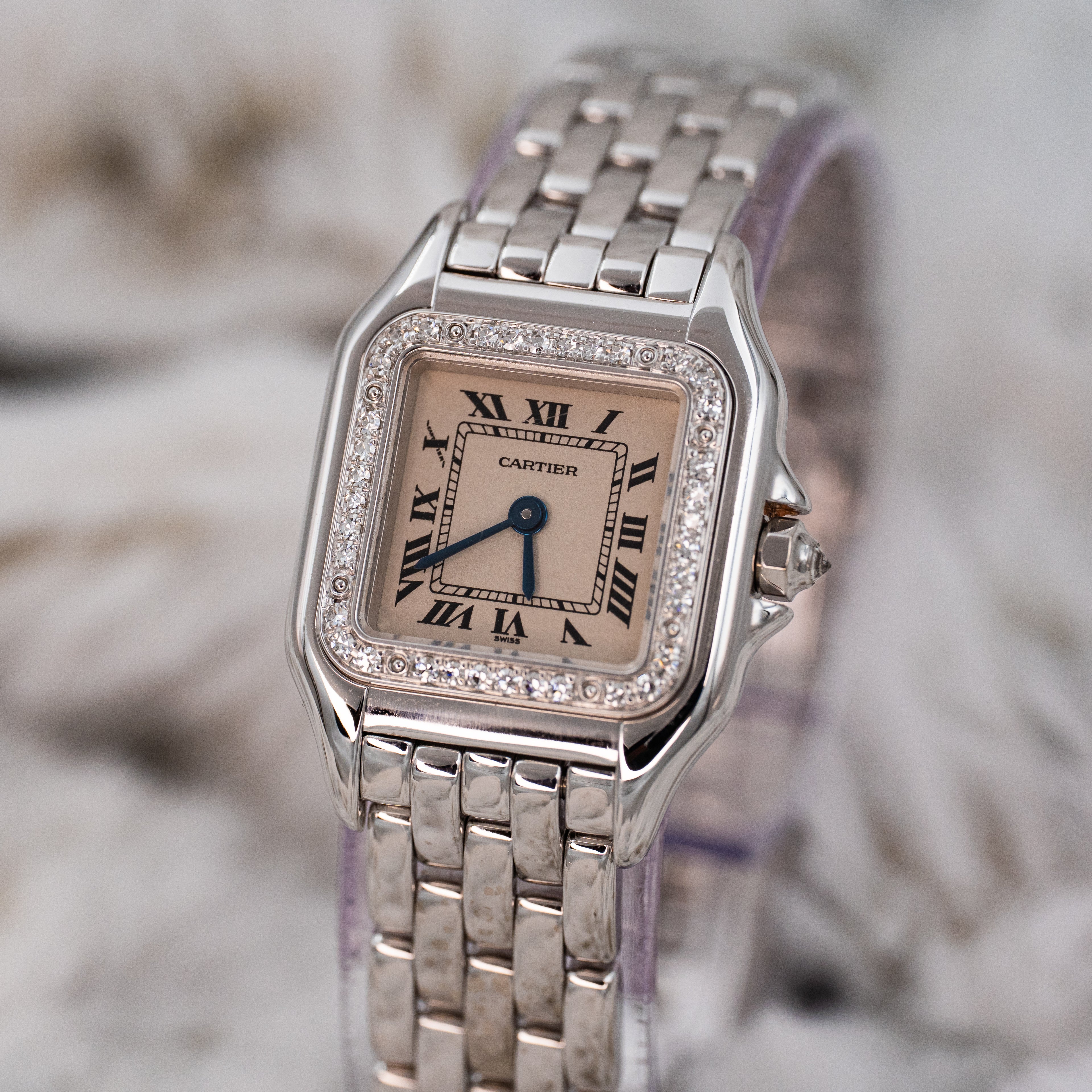 Cartier Panthere 1660 Quartz 18k White Gold Ladies 22mm w Cartier Travel Case