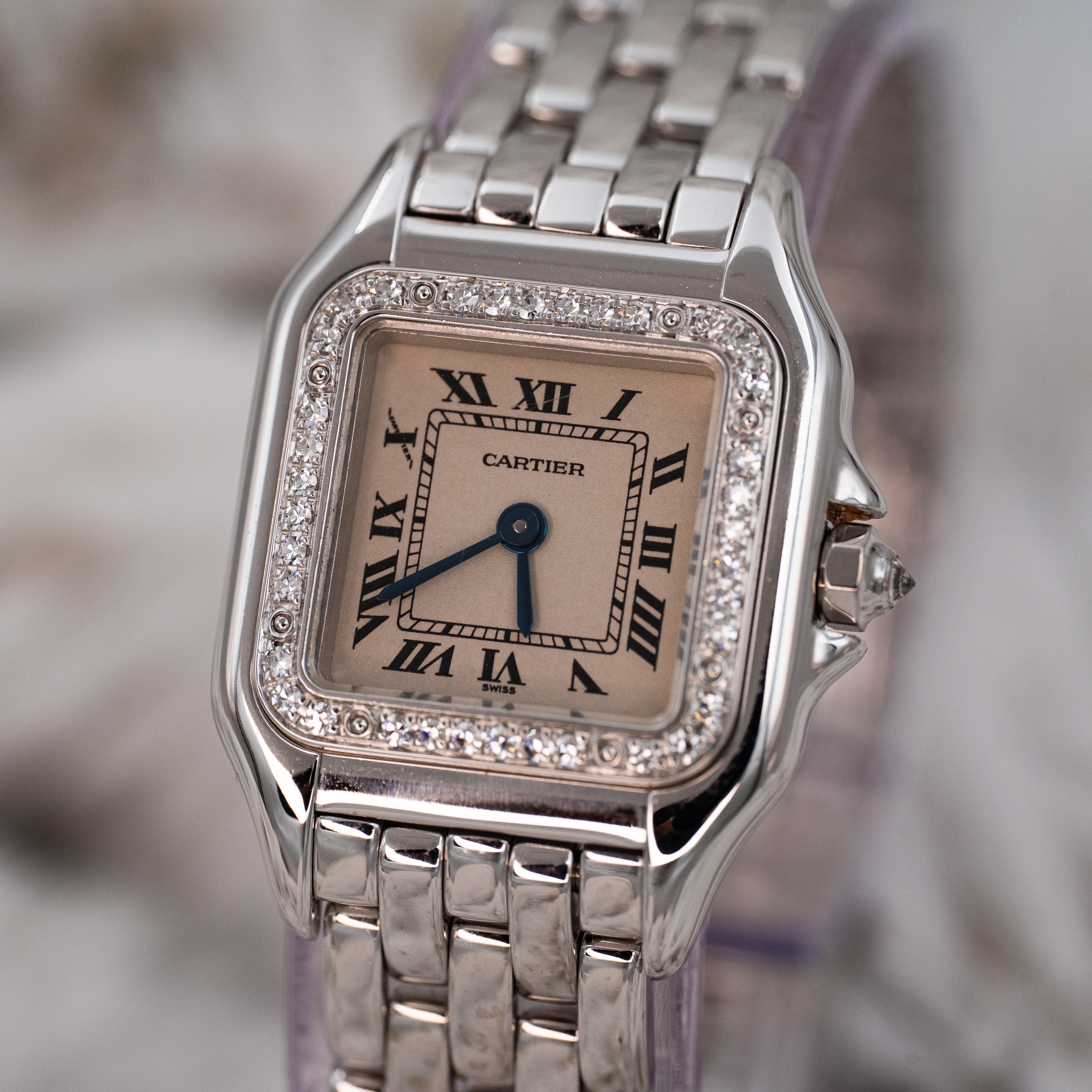 Cartier Panthere 1660 Quartz 18k White Gold Ladies 22mm w Cartier Travel Case