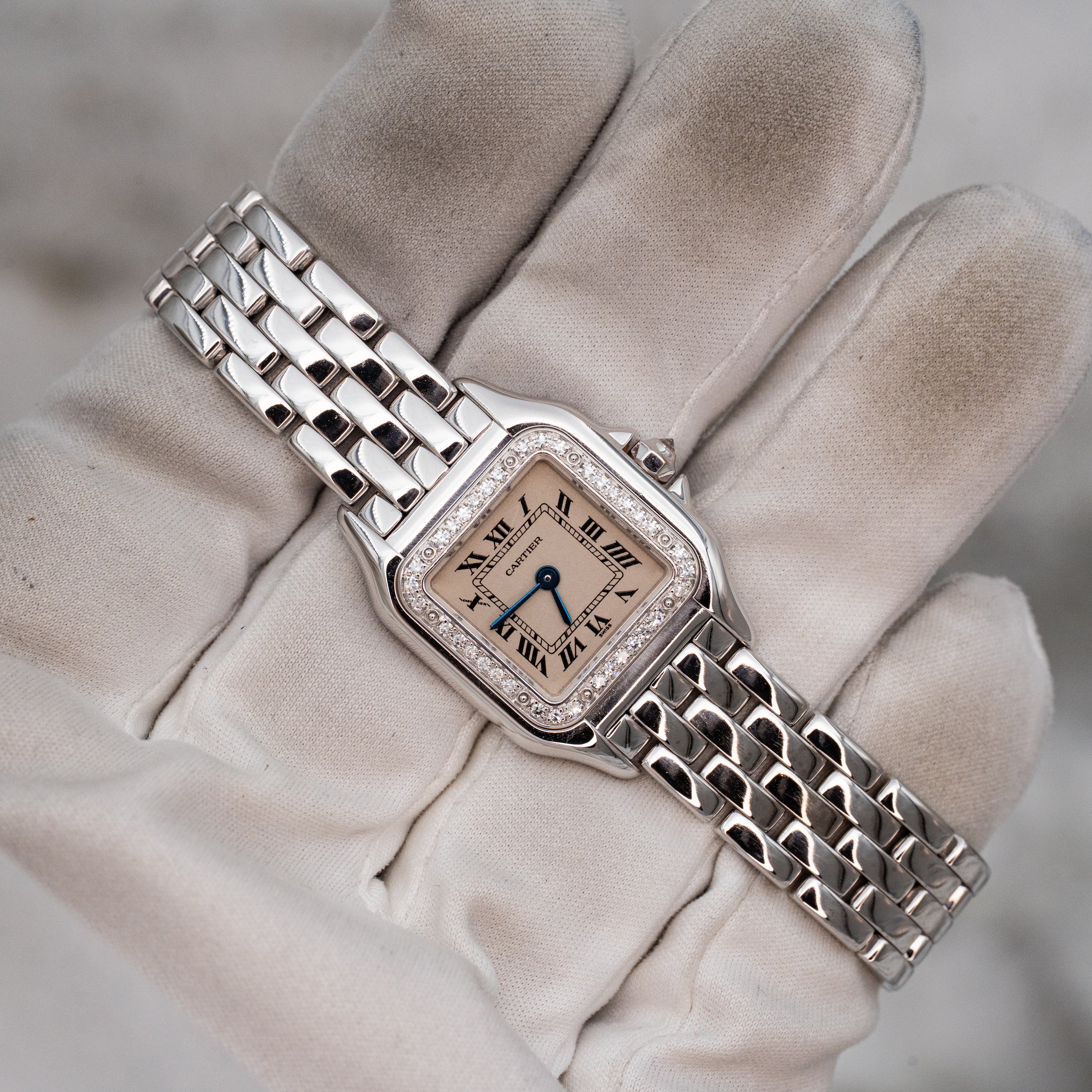 Cartier Panthere 1660 Quartz 18k White Gold Ladies 22mm w Cartier Travel Case