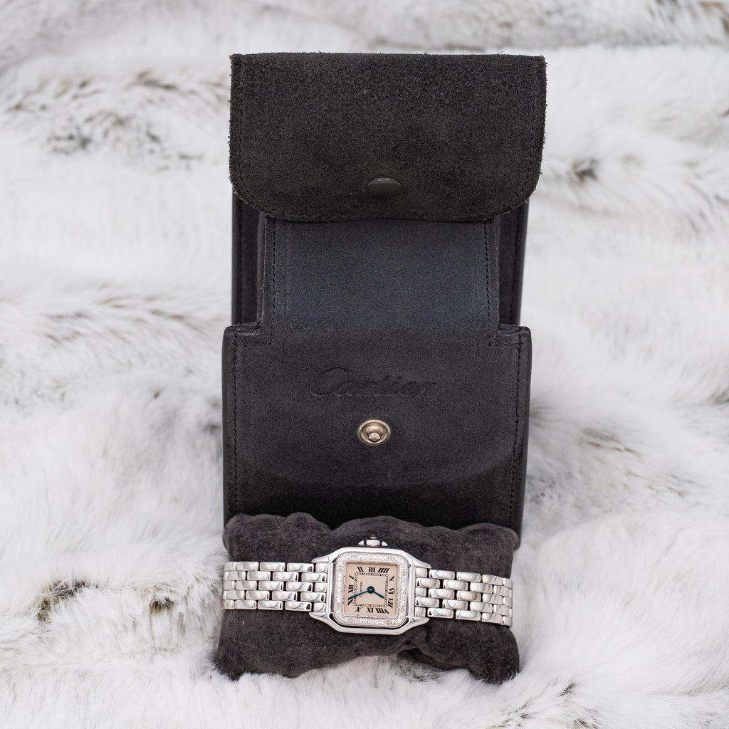 Cartier Panthere 1660 Quartz 18k White Gold Ladies 22mm w Cartier Travel Case
