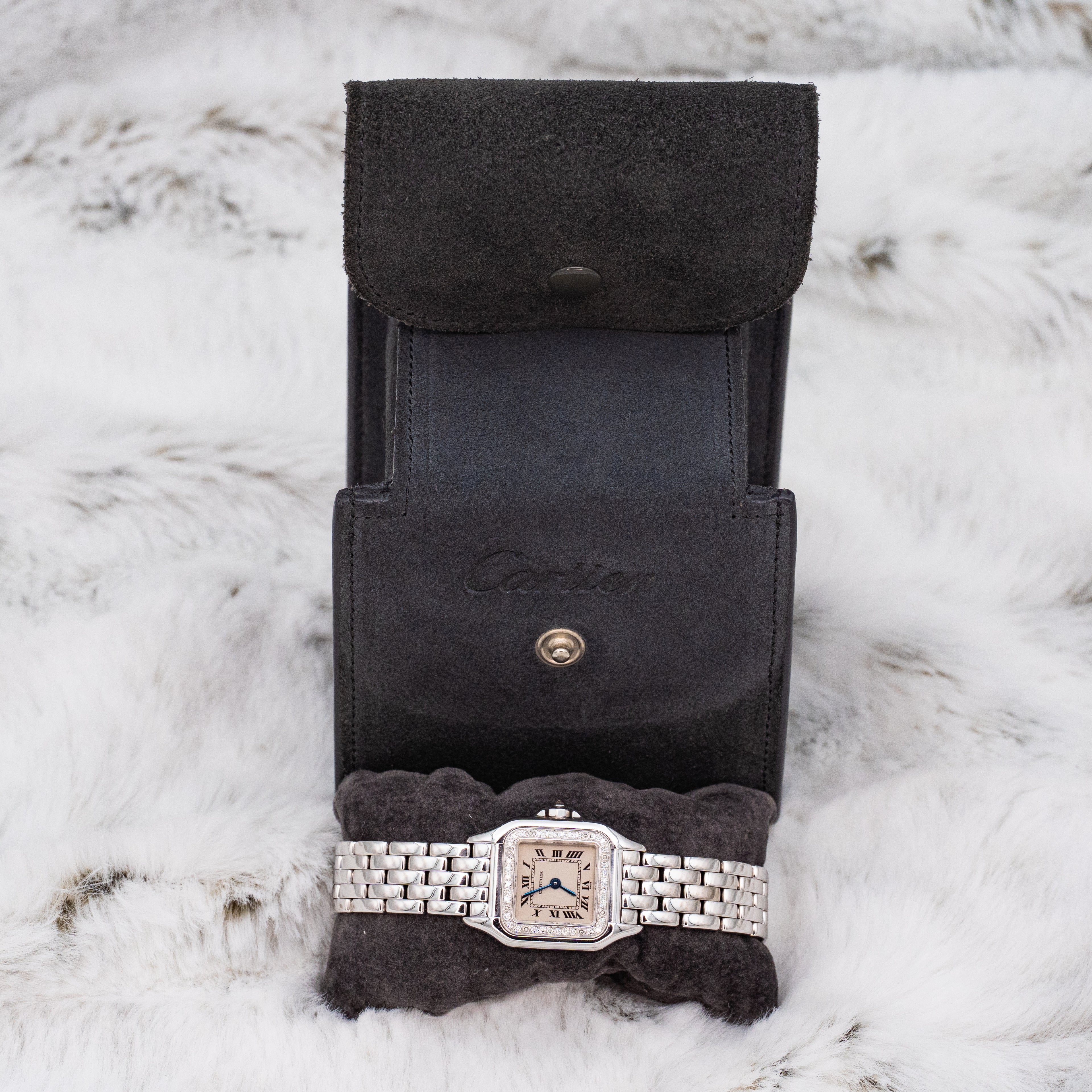 Cartier Panthere 1660 Quartz 18k White Gold Ladies 22mm w Cartier Travel Case