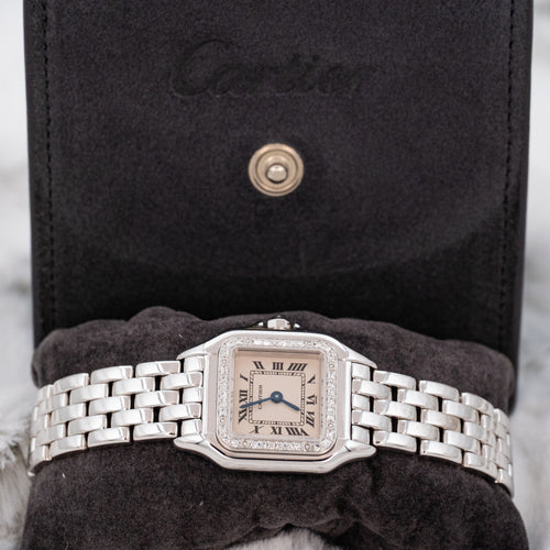Cartier Panthere 1660 Quartz 18k White Gold Ladies 22mm w Cartier Travel Case